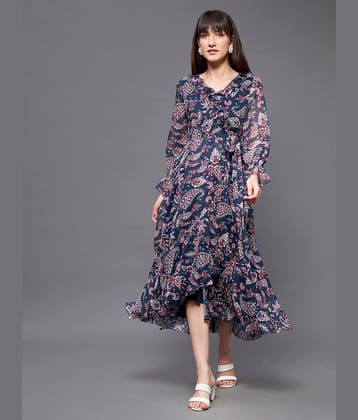 Miss Chase Polyester Printed Midi Women's Wrap Dress - Navy ( Pack of 1 ) Miss Chase Polyester Printed Midi Women's Wrap Dress - Navy ( Pack of 1 )