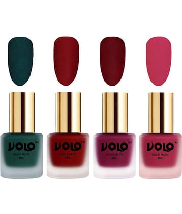 VOLO Velvet Dull Matte Posh Shades Nail Polish Green,Red,Red, Pink Matte Pack of 4 32 mL