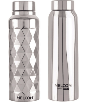 Nelcon GIFT SET (FROZEN AND ABSOLUTE) Silver Stainless Steel Fridge Water Bottle 1000 mL ( Set of 2 )