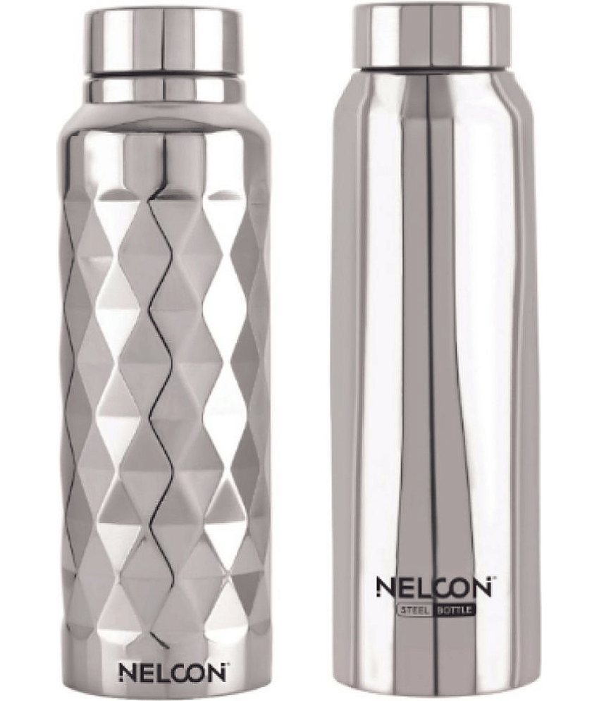Nelcon GIFT SET (FROZEN AND ABSOLUTE) Silver Stainless Steel Fridge Water Bottle 1000 mL ( Set of 2 )