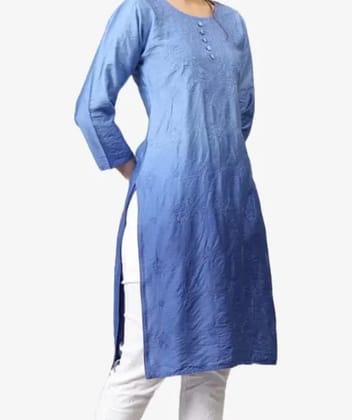 Lucknowi Chikankari Pure Chanderi Fine Embroidery Blue Kurti