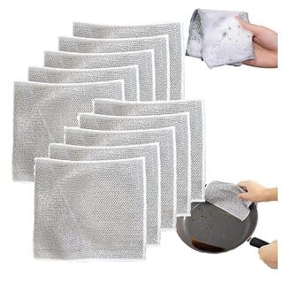 Pack of 10 Dual Steel Wire Dishwashing Rags for Wet and Dry, Scrubs  Cleans for Dishes, Sinks, Counters, Stove Tops