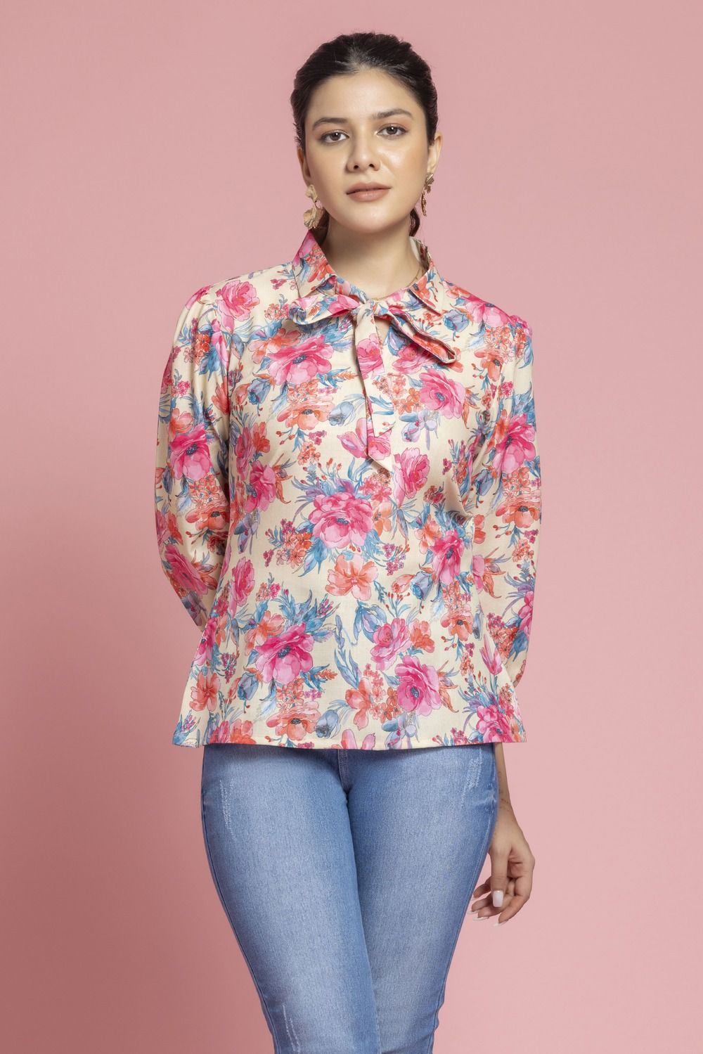 Womens Floral Printed Cotton Top