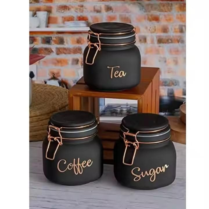 Tea Coffee Sugar Containers For Kitchen Storage Container With Lid Tea Coffee & Sugar, Dry Fruit Jars (set of 3)