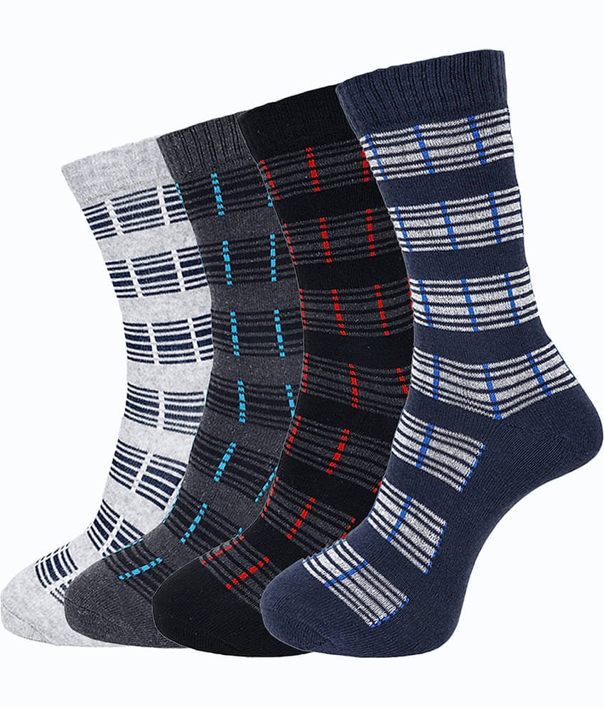 Dollar Cotton Blend Men's Striped Black Mid Length Socks ( Pack of 4 )
