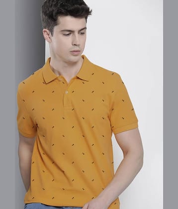Merriment Pack of 1 Cotton Blend Regular Fit Printed Half Sleeves Men's Polo T Shirt ( Mustard )