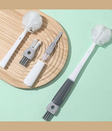 5 in 1 Cup Cleaning Brush Baby Bottle Cleaning Brush Silicone Bristle for Easy & Scratch Free Cleaning Multifunction Bottle Brush Long Handle Household Cup Washing Kettle Kitchen Cleaning Brush.
