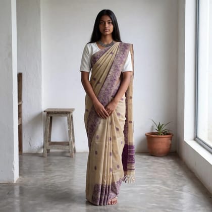 Odisha Handloom Cotton Saree Mauve Lily Paisley Buti