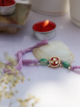 Shreyansh Multicolored Kundan Rakhi-Pink