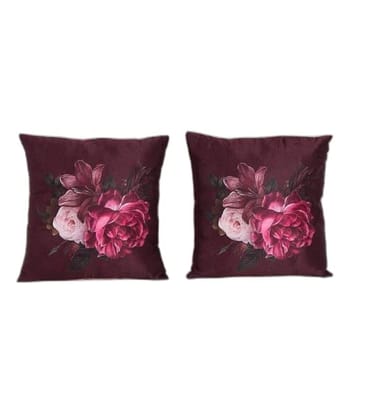 Koko Decorative 16 x 16 Inch Polyester Cushion Cover | Soft Textured Wine Design | Square Pillow Covers for Bed, Sofa, and Chair Seats - Set of 2
