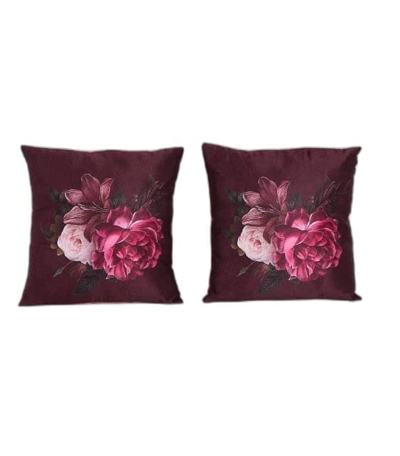 Koko Decorative 16 x 16 Inch Polyester Cushion Cover | Soft Textured Wine Design | Square Pillow Covers for Bed, Sofa, and Chair Seats - Set of 2
