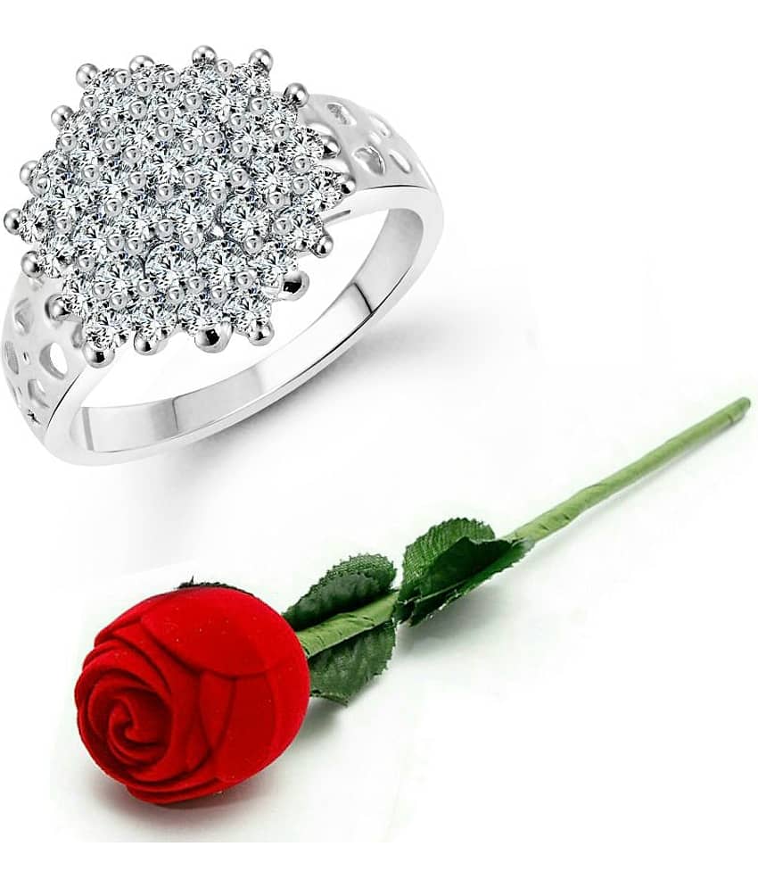 Vighnaharta Awesome Flora with Rose Ring Box CZ Rhodium Plated Alloy Ring for Girls and Women - [VFJ1060ROSE10]