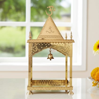Brass Temple with Triangle Dome – Traditional Mandir Showpiece, Height : 24.5 Inch (FMAS312 B)