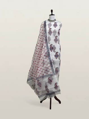 Kota Doria Dress Material Brick Red Paisley Buta