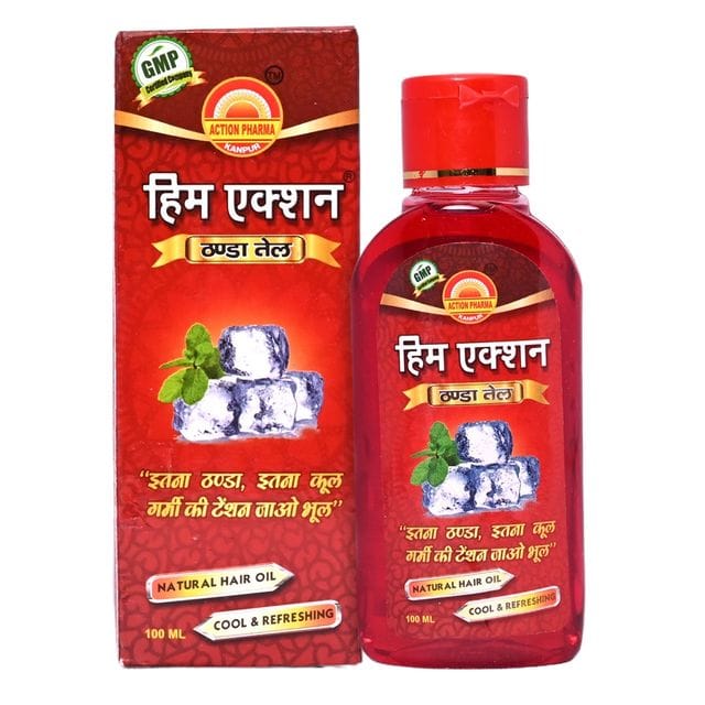 Action Pharma I Him Action Thanda Oil I So cool & Chilled I Forget all the Summer Stress I Headache I Alopecia I Premature Graying of the Hair I Tension and Stress I No Alcohol I No Chemicals I No Surasar I 100 ML