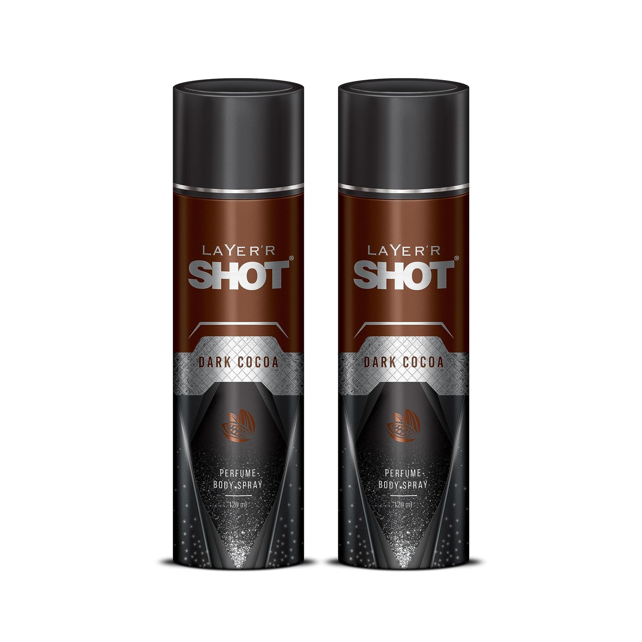 Layer'r Shot Dark Cocoa Body Spray For Men - 2 x 120ml Each | Long Lasting Premium Fragrance With Exotic Scent | Boost Confidence & Atrractiveness | Ideal For Daily Use | Perfect For Men