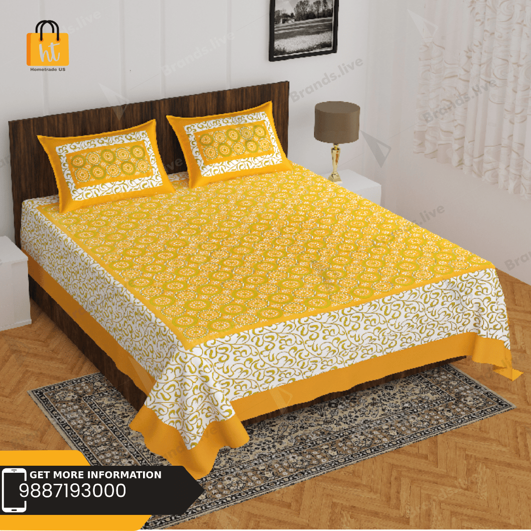 The Bedsheet Adda Standard Queen Size Pure Cotton Jaipuri Printed Economic Double Bedsheet with Two Pillow Covers- ARTICLE-1036
