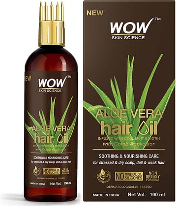 WOW Skin Science Aloe Vera Hair Oil For Dry, Damaged and Frizzy Hair - with Comb Applicator - 100ml