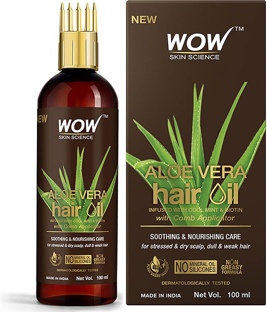 WOW Skin Science Aloe Vera Hair Oil For Dry, Damaged and Frizzy Hair - with Comb Applicator - 100ml