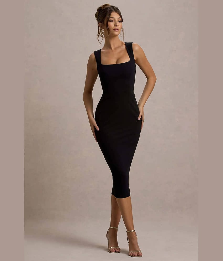 Traquila Women Lycra Solid Bodycon Dress ( Black )