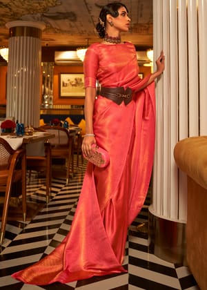 Scarlet kanjivaram Soft Silk Saree With Blouse