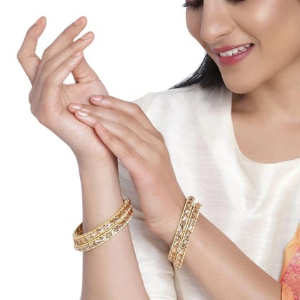 Gold-Plated Bangles with Champagne Color Kundan Stones Set of 4