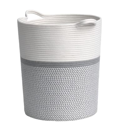 Generic Cotton Pack Of_1 12x14 Inch Storage Basket For Clothes (Grey-White)-PID66434
