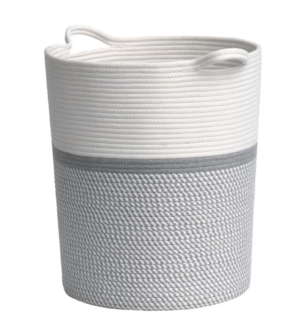Generic Cotton Pack Of_1 12x14 Inch Storage Basket For Clothes (Grey-White)-PID66434
