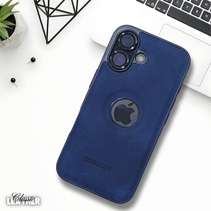 Dark Blue Classic Leather Case for Apple Iphone 16 Plus