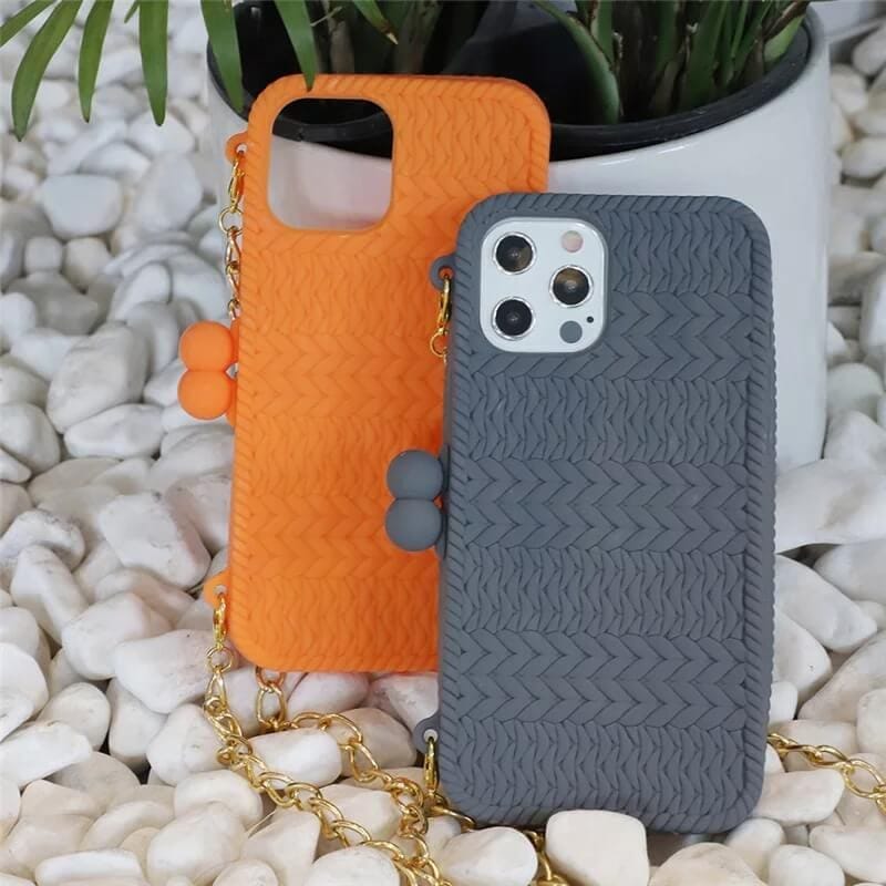 3D Wallet Lanyard Orange & Gray-iPhone 11 / Orange