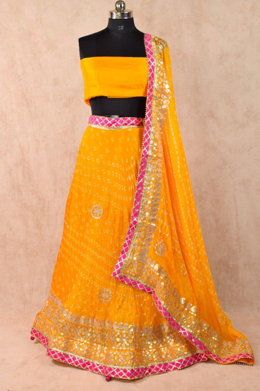 Traditional Jaipuri Bandhej Lehenga-Yellow