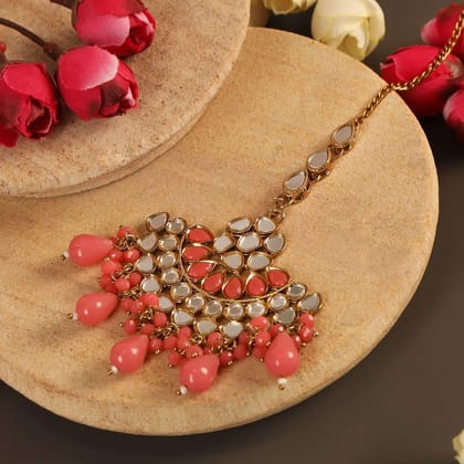 Gold-Plated Red Mirror Maang Tikka