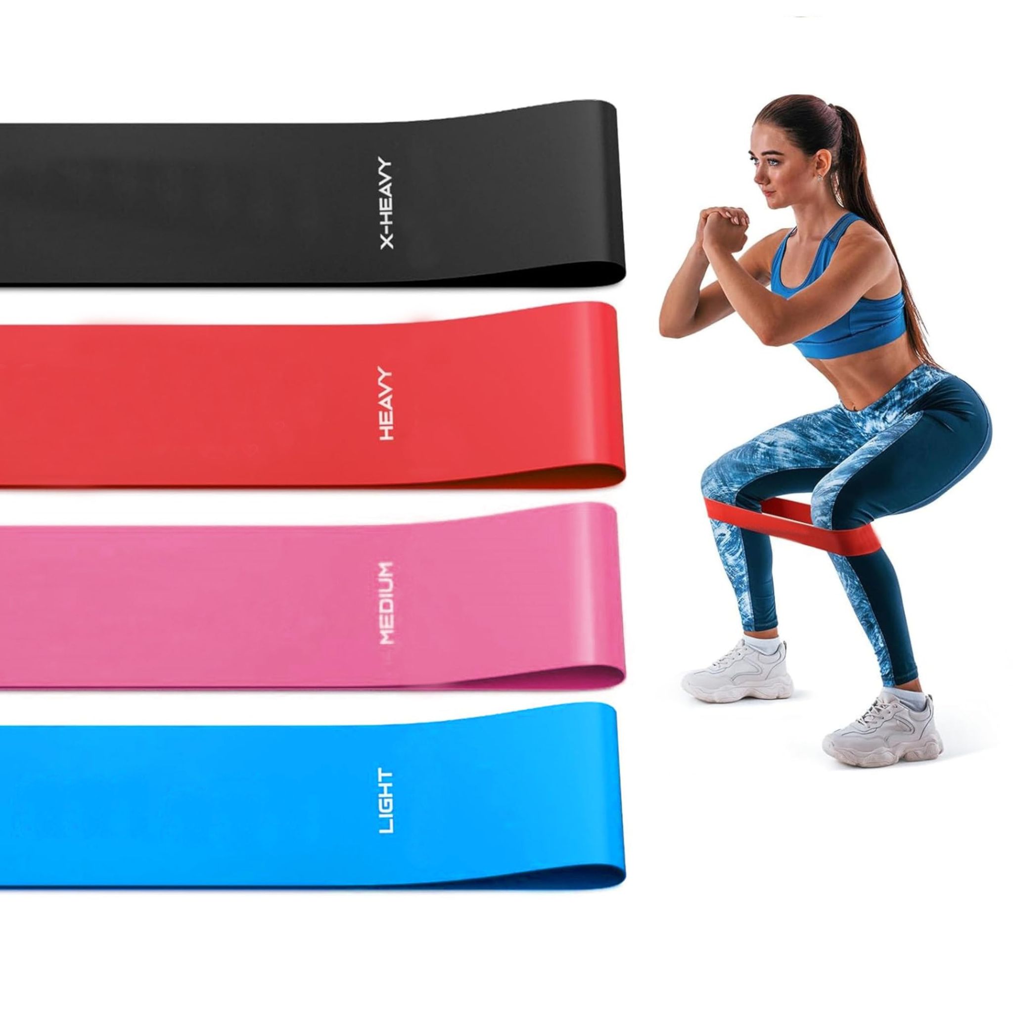 Resistance Loop Bands Set of 4 for Workout, Stretching, Home Gym, Yoga, Pilates � X-Heavy to Light Resistance Levels for Women & Men � Latex Exercise Bands for Glutes, Legs, and Full Body