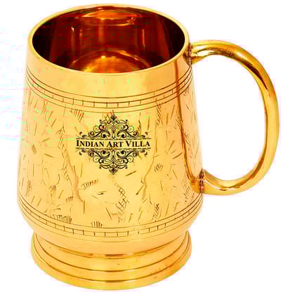 Pure Brass Handmade Designer Mug Cup, 500 ML, Gold-1