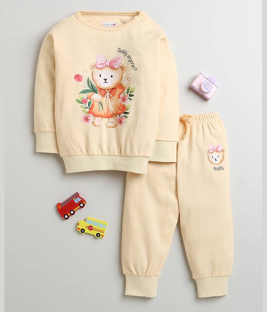 BUMZEE Pack of 1 Baby Girls Cotton Sweatshirt & Jogger Set ( Peach )