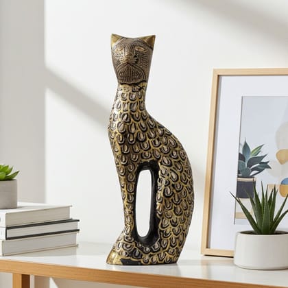 Brass Showpiece Cat Statue (ANMAS044 C)