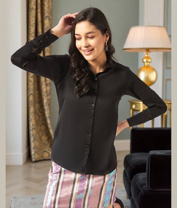 Zima Leto Women Solid Polyester Shirt ( Black )