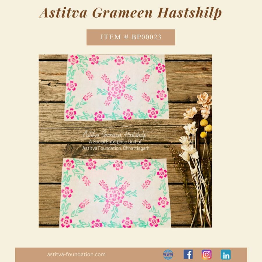 Hand Block–Printed Floral Cotton Placemats 