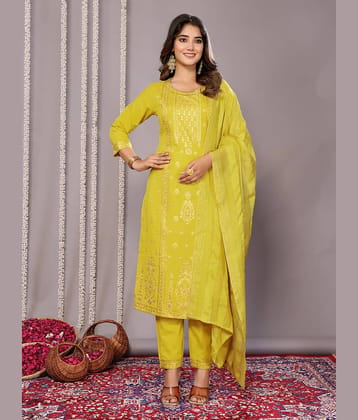 Royal Export Cotton Blend Printed Kurti With Pants Women's Stitched Salwar Suit - Yellow ( Pack of 1 )