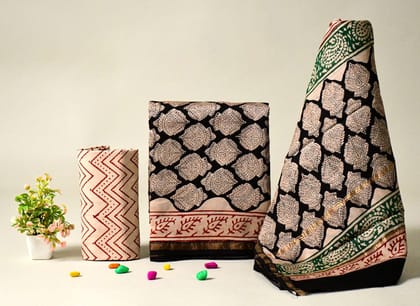 EXCLUSIVE HAND BLOCK PRINT CHANDERI SILK SUIT SET