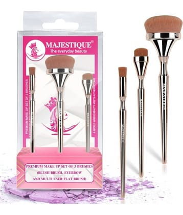 Majestique Blush Brush, Eyebrow and Multi-use Flat Brush Professional Makeup Brush Set - 3Pcs