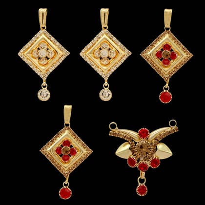 Red & White Color Pendants Locket Combo Of 5 Pieces (PLKP104CMB)-Ring Size: Adjustable / Silver / Alloy With Good Quality Silver Plated