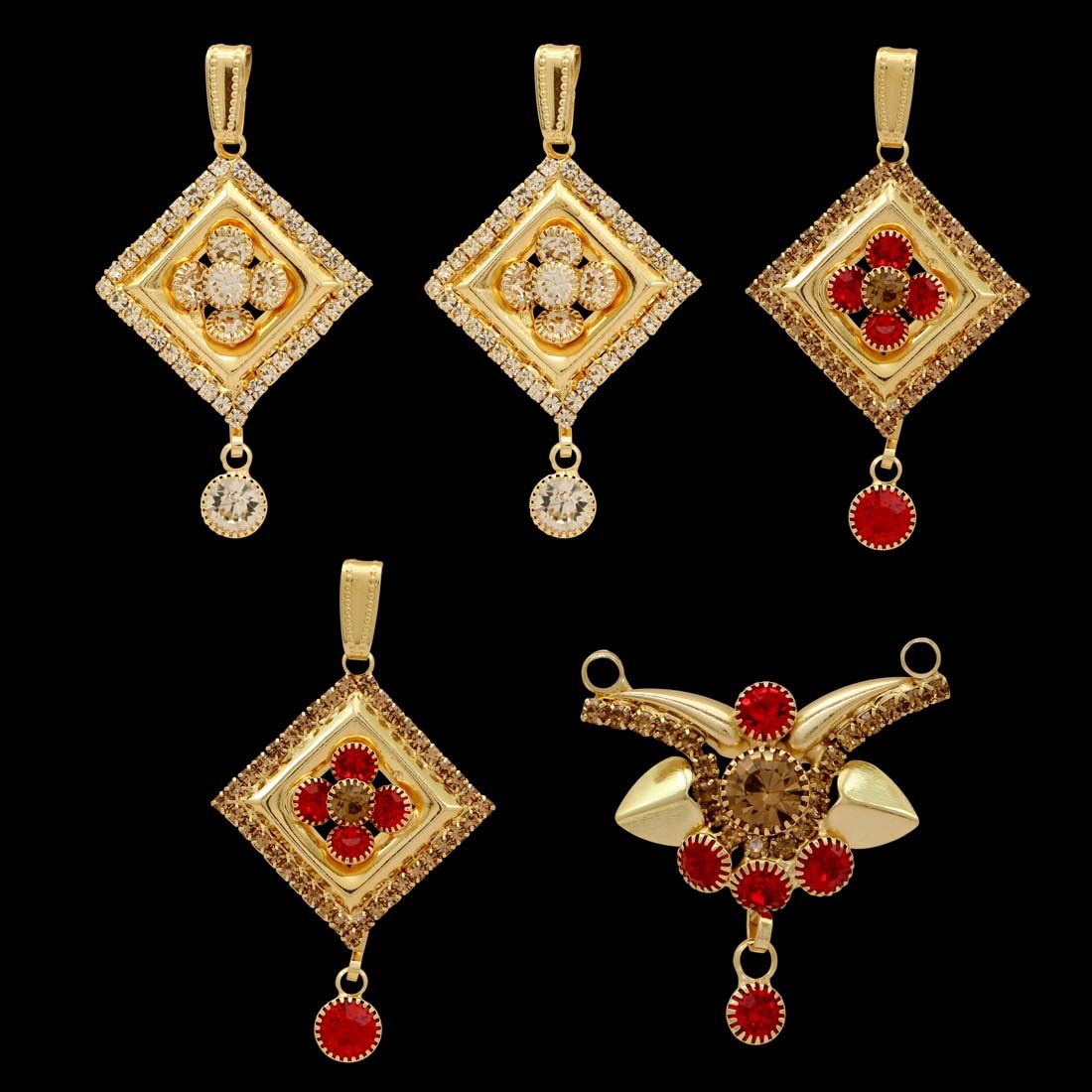 Red & White Color Pendants Locket Combo Of 5 Pieces (PLKP104CMB)-Ring Size: Adjustable / Silver / Alloy With Good Quality Silver Plated