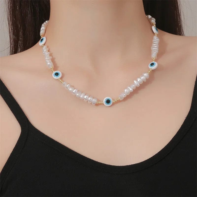 Fashion Handmade Pearl Bead Devil Eyes Collar Necklace For Women Lucky Evil Eyes Drop Oil Choker Necklace Jewelry