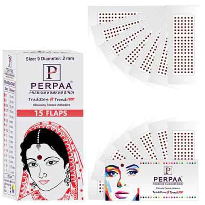 PERPAA Premium Velvet Sticker Kumkum Bindi Box of 15 Flaps - Pottu for Women,Ladies, Girls (Size 9, Diameter 2mm, Dark Maroon) PERPAA Premium Velvet Sticker Kumkum Bindi Box of 15 Flaps - Pottu for Women,Ladies, Girls (Size 9, Diameter 2mm, Dark Maroon) 