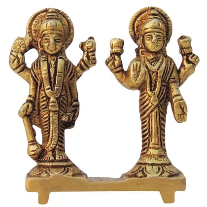 Brass Vishnu & Laxmi Ji God Idol - Divine Pair Temple Statue, Height : 3.2 Inch (BSMAS1598 B)