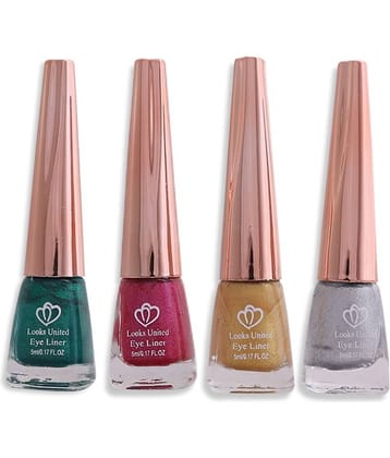 Looks United - Silver Metalic Eye Liner Liquid ( Pack of 4 )