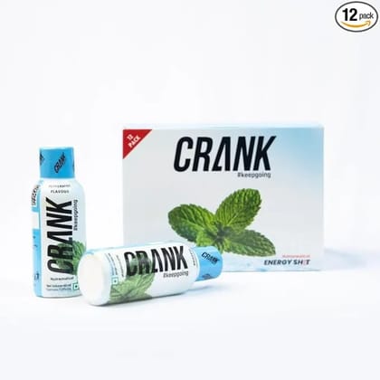 Crank Energy Shot  Peppermint Flavour (Pack of 12) | 130mg Caffeine + Taurine + B-Vitamins + Phenylalanine | Real Cane Sugar for Optimal Energy | Instant & Sustained Energy for Workouts, Work, Travel, Sports | Pocket Sized | 60ml Each
