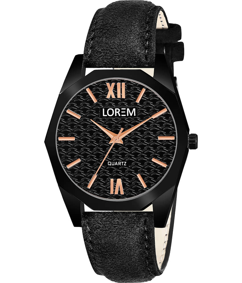 Lorem Black Leather Analog Womens Watch