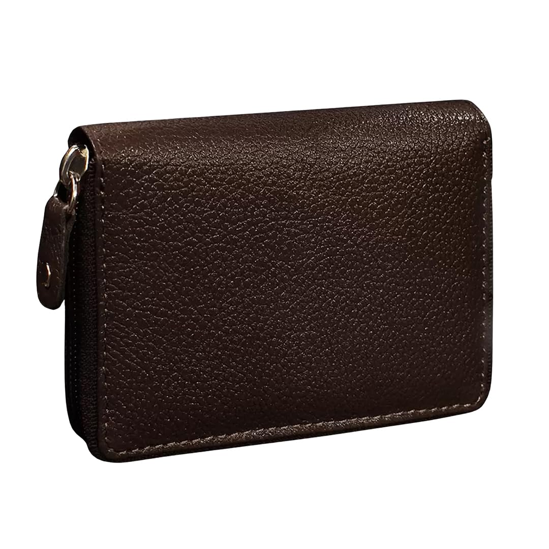 Small Pocket-Sized 9 Slot ID, Credit-Debit Card Holder with Closing Zipper for Men & Women - Brown WL601-B